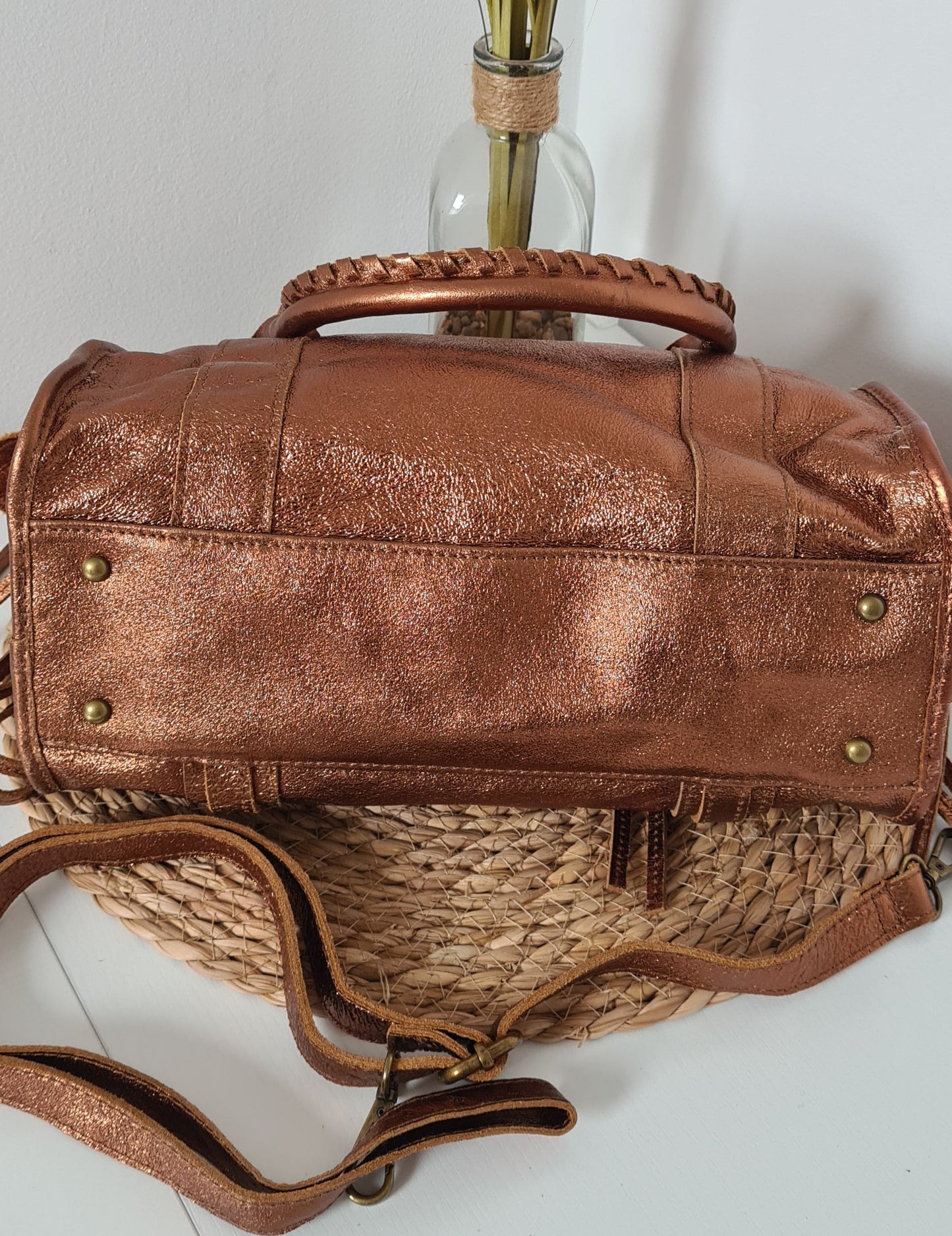 SAC A MAIN CUIR IRISE BRONZE