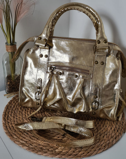 SAC A MAIN CUIR IRISE OR