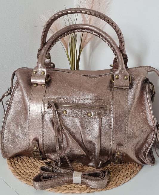SAC A MAIN CUIR IRISE BRONZE