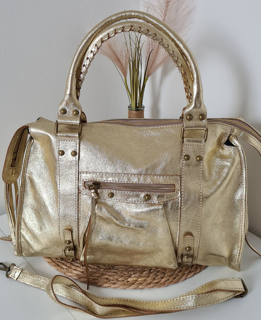 GRAND SAC A MAIN CUIR IRISE OR