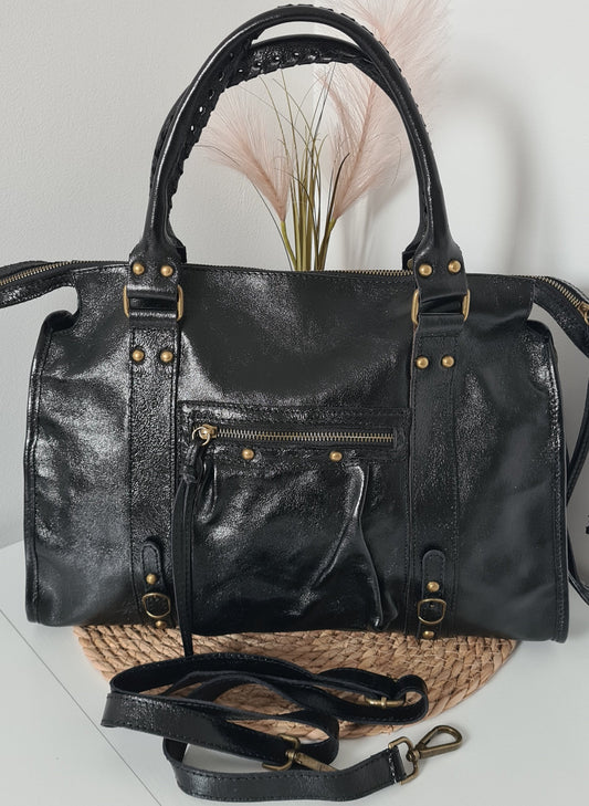 GRAND SAC A MAIN CUIR IRISE NOIR