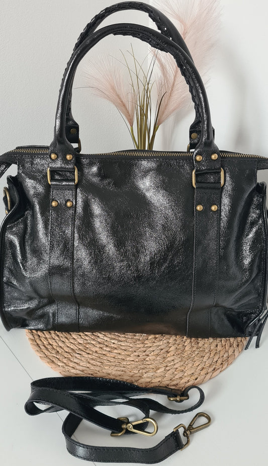 GRAND SAC A MAIN CUIR IRISE NOIR