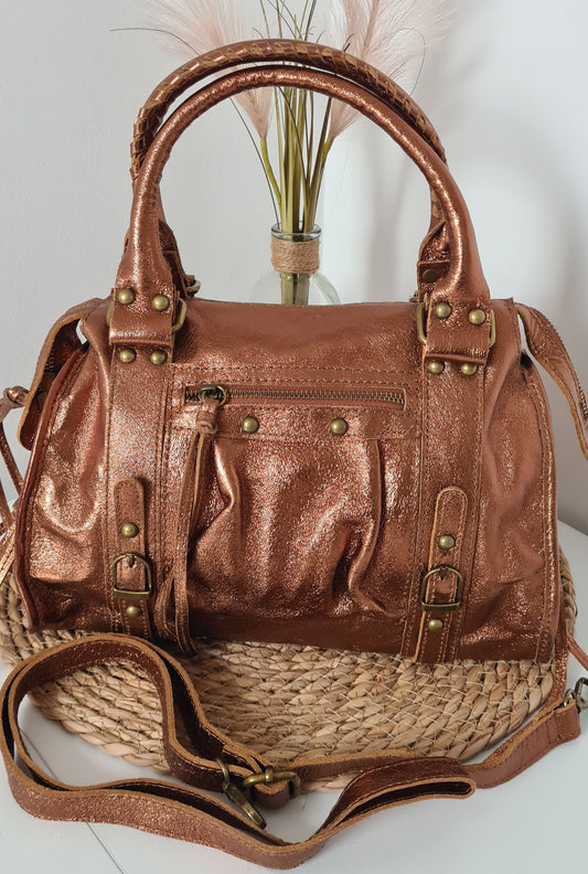 SAC A MAIN CUIR IRISE  BRONZE
