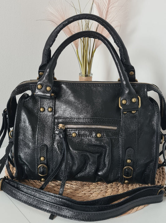 SAC A MAIN CUIR IRISE  NOIR