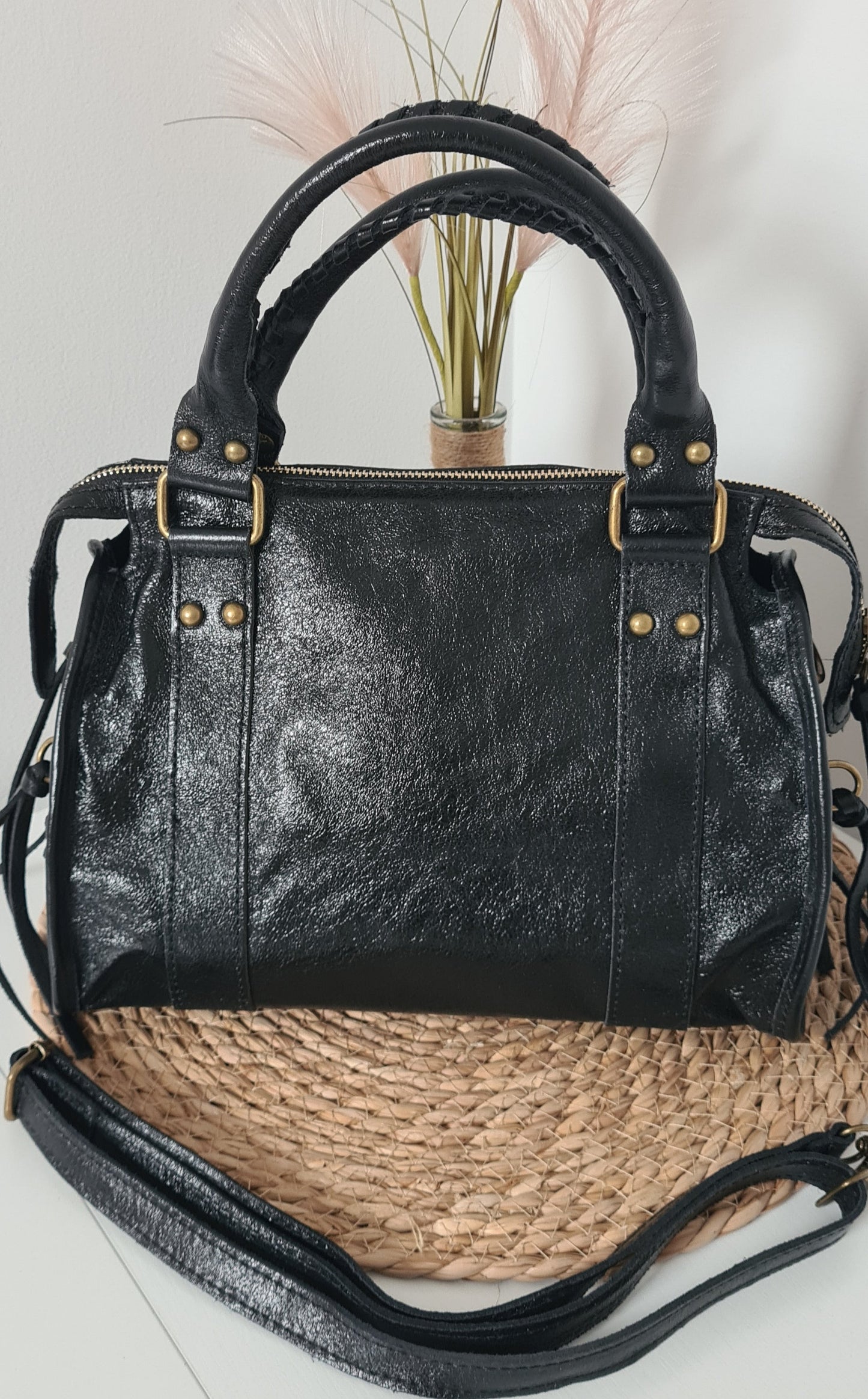 SAC A MAIN CUIR IRISE  NOIR
