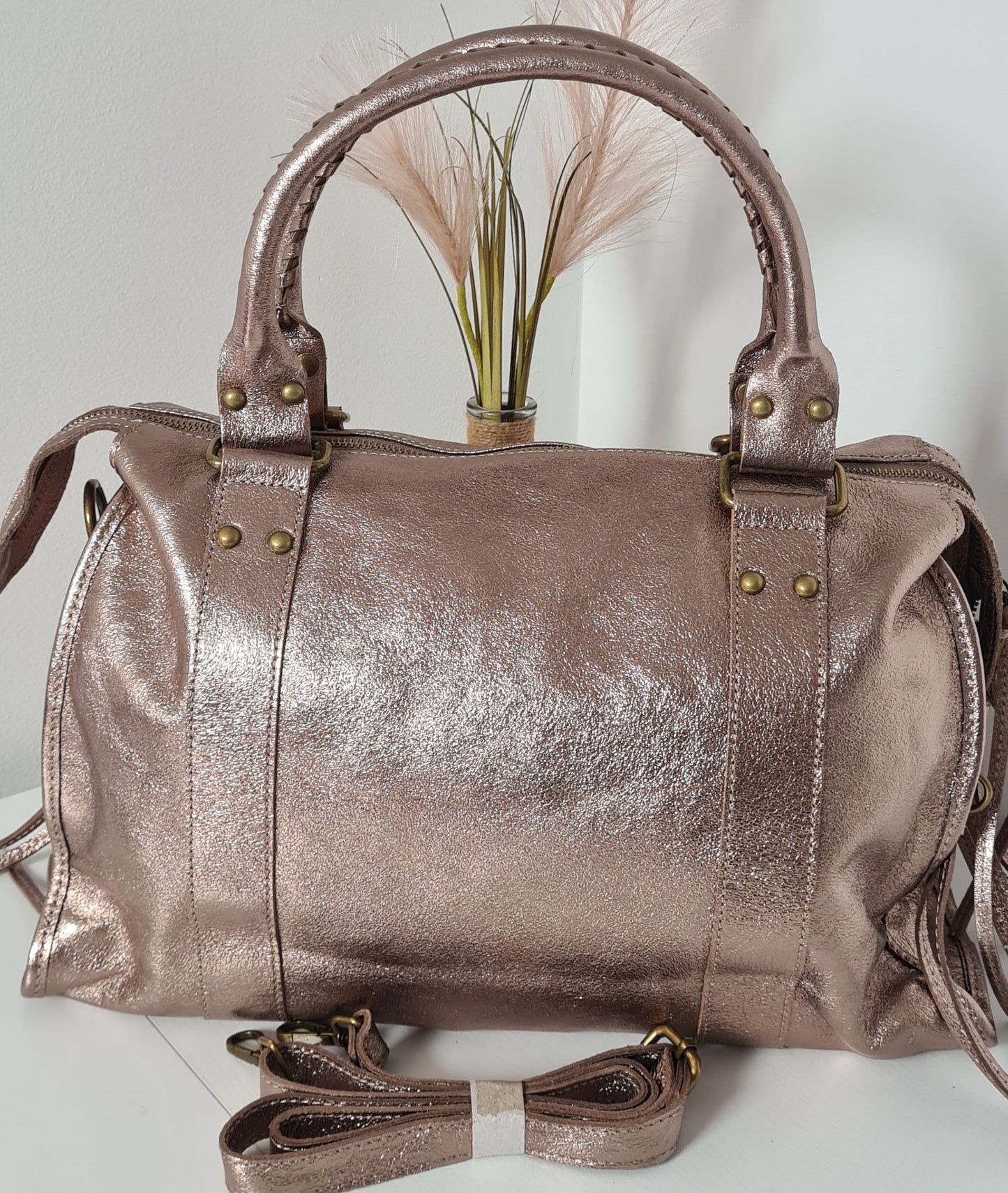 SAC A MAIN CUIR IRISE BRONZE