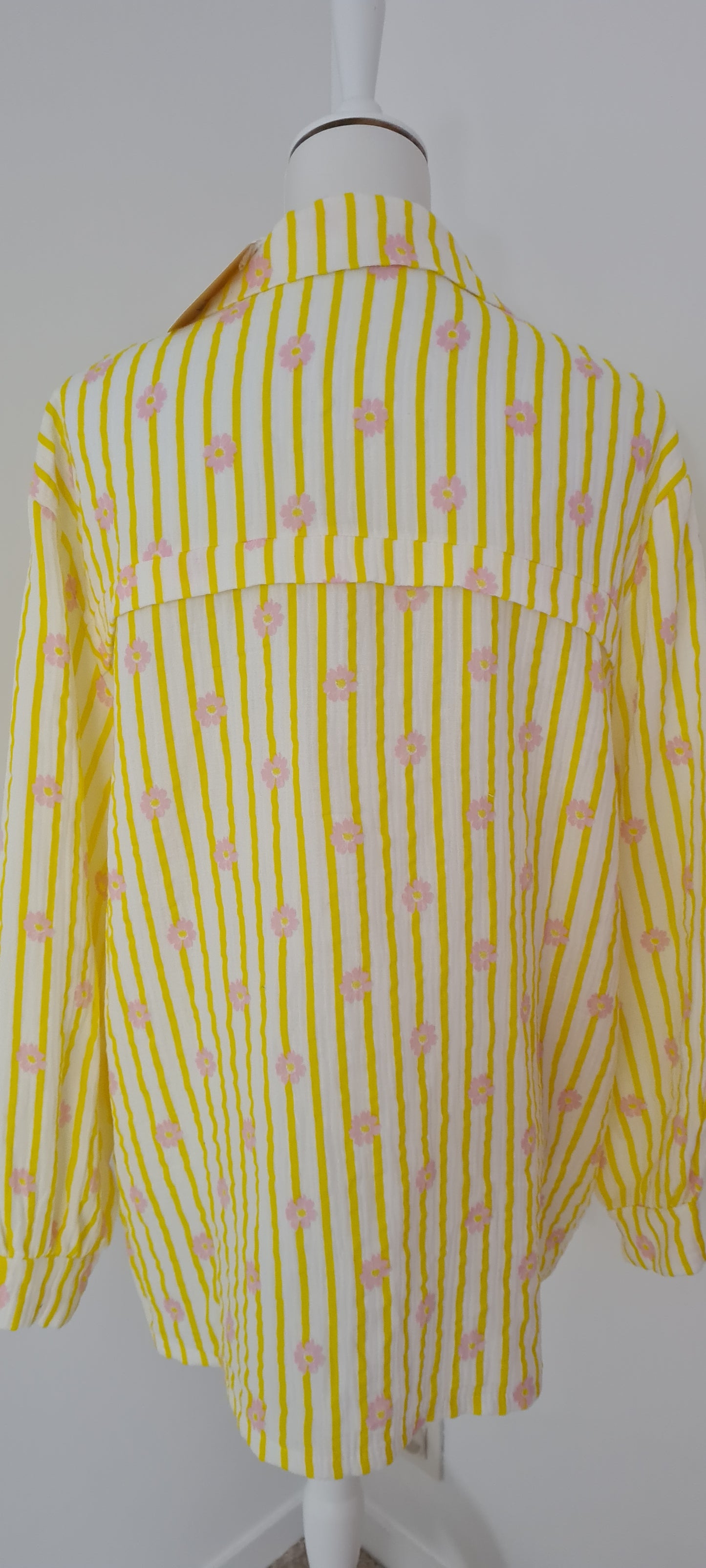 Chemise rayée jaune gaze de coton motifs fleurs Taille unique