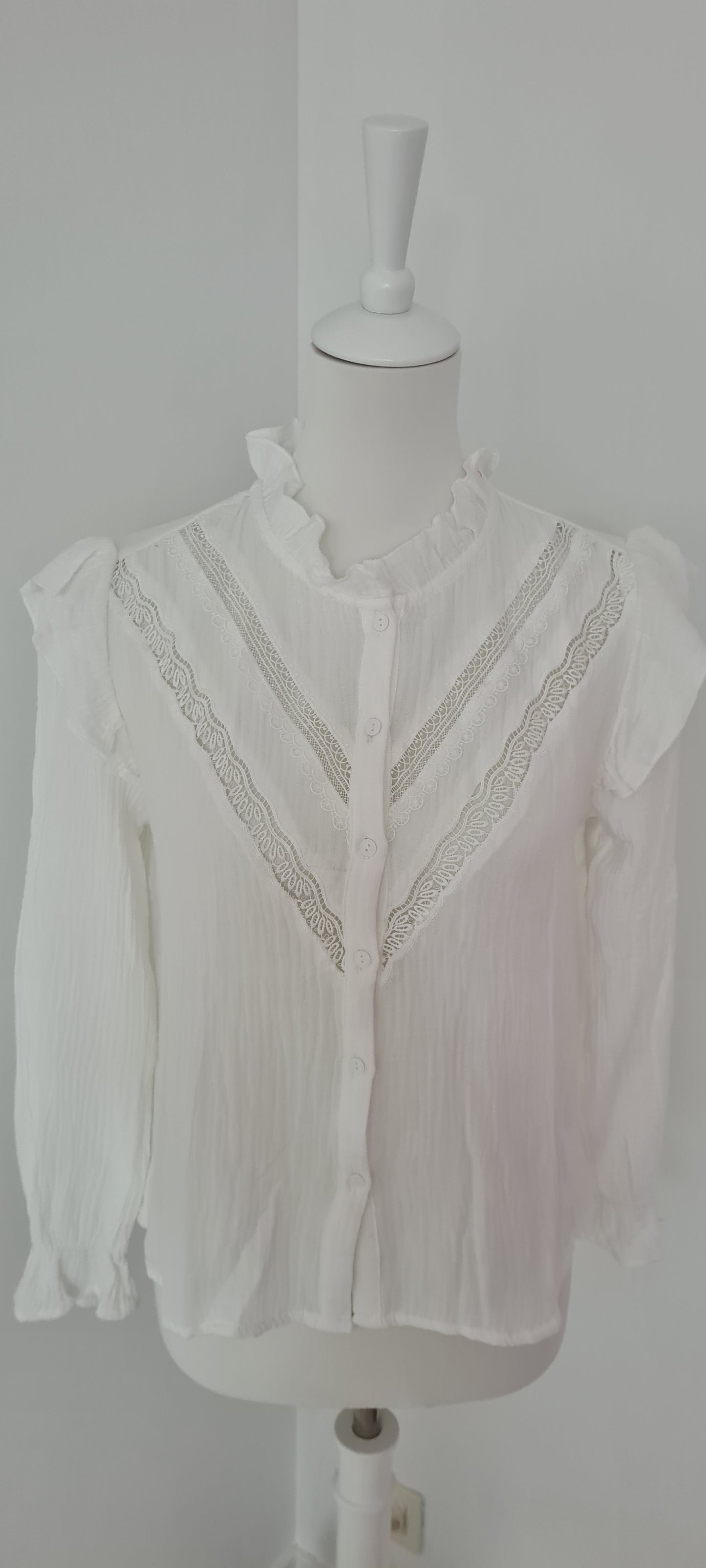 Chemise gaze de coton blanche dentelle Taille S
