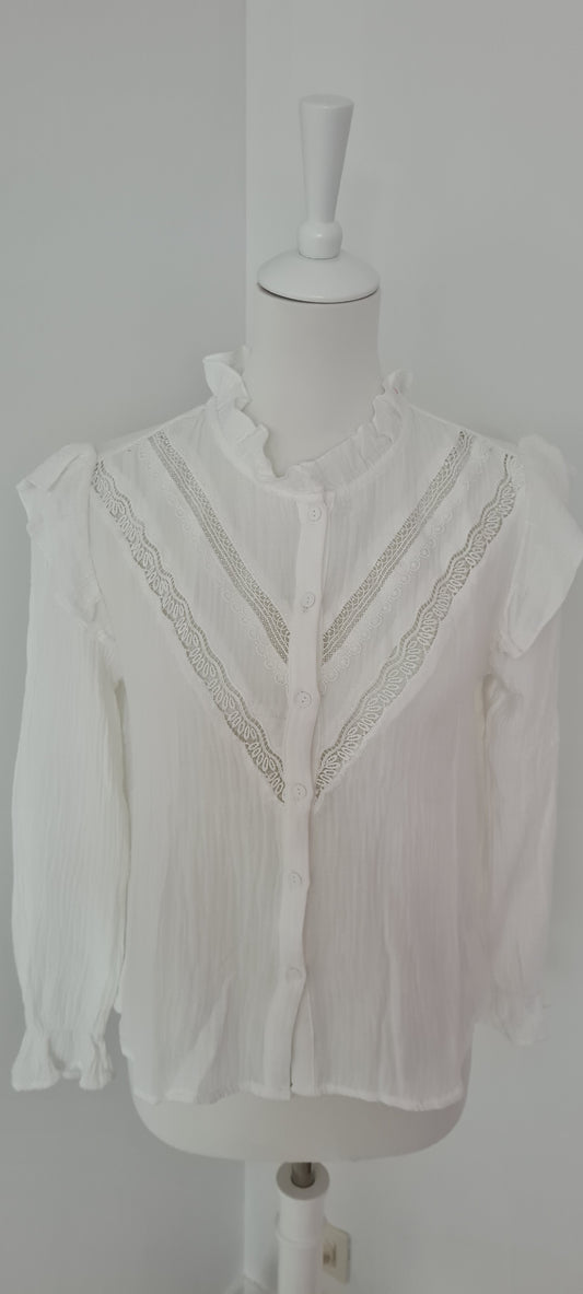 Chemise gaze de coton blanche dentelle Taille S