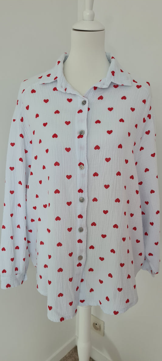 Chemise gaze de coton motifs cœurs rouge Taille unique