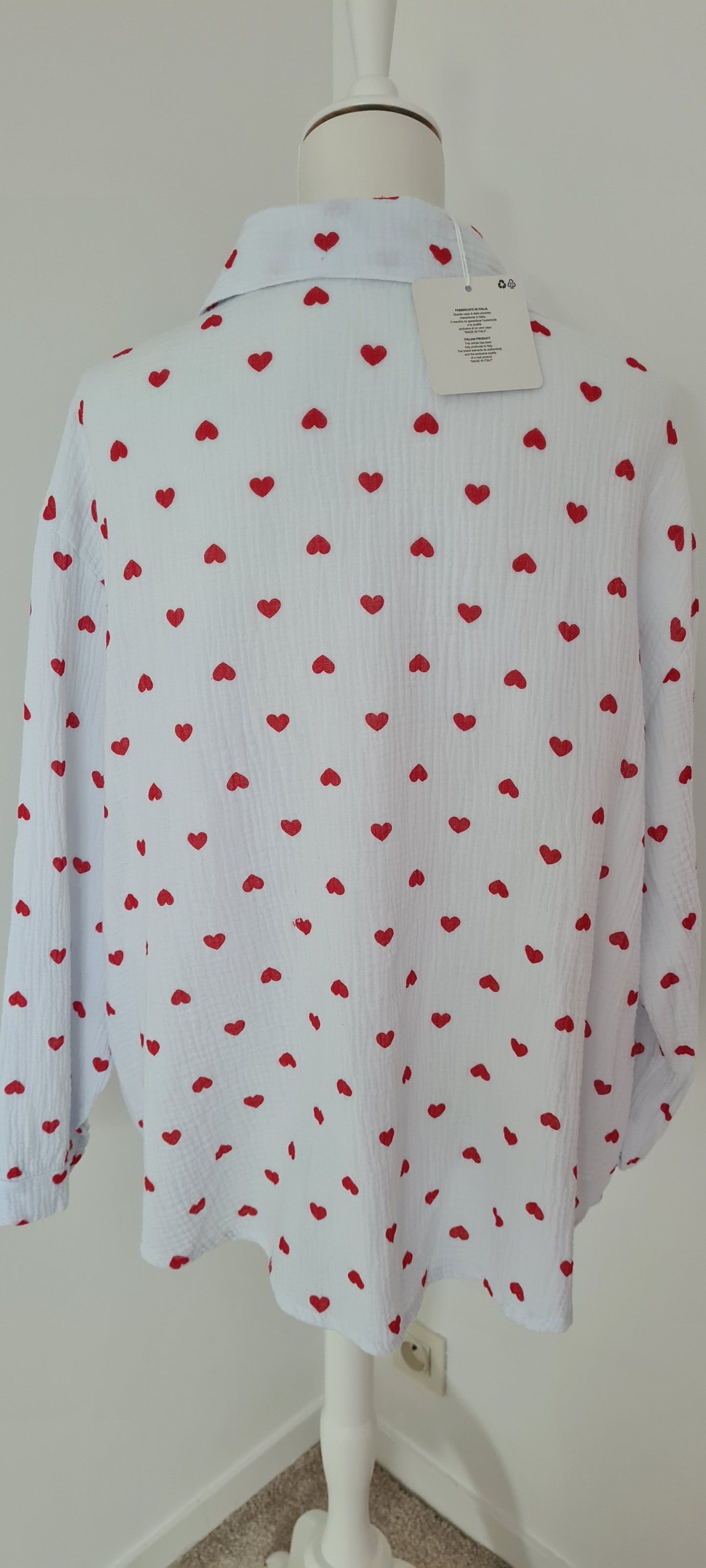Chemise gaze de coton motifs cœurs rouge Taille unique
