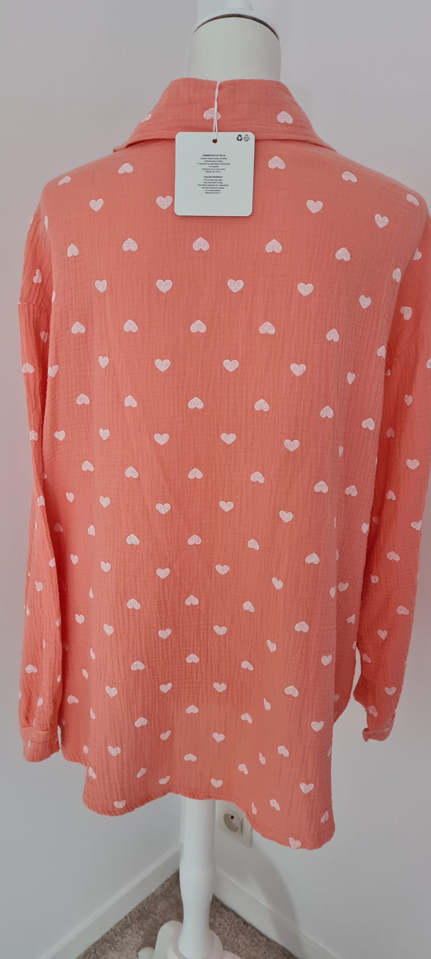 Chemise gaze de coton corail motifs cœurs Taille unique