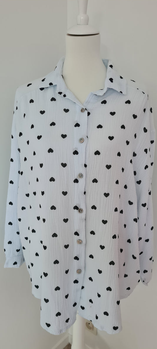 Chemise gaze de coton motifs cœurs Taille unique
